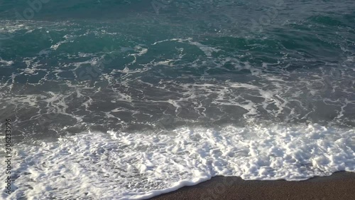 Beautiful Sea Splashing Wave on the Positano Beach. Seascape. Nature. Italy.