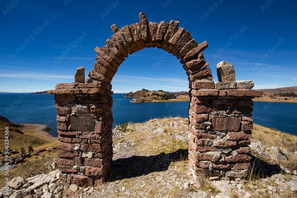 View of the Ticonata island, Lake Titicaca, Peru.