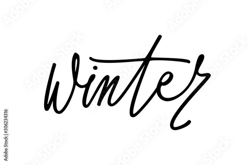 winter - hand written word, calligraphic lettering, element for your design postcards, calendar, t-shirts, advertising