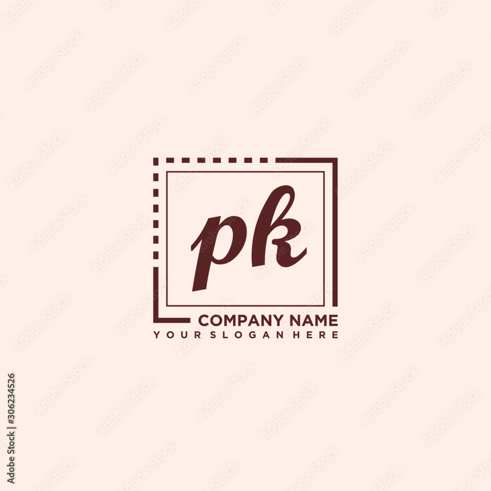 PK Initial handwriting logo concept, with line box template vector