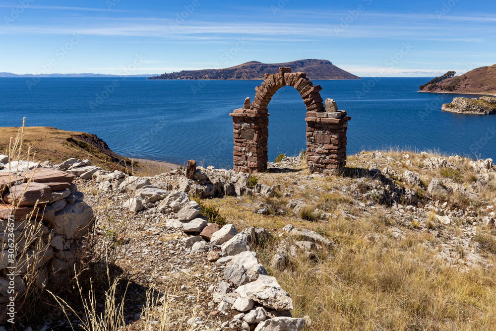 View of the Ticonata island, Lake Titicaca, Peru.