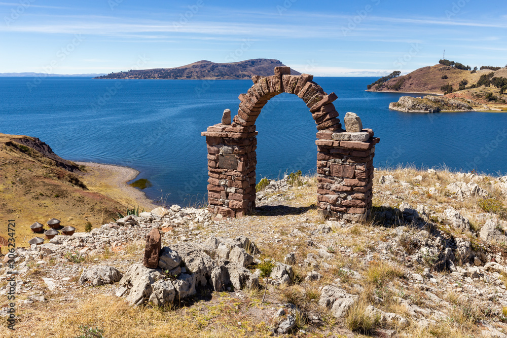 View of the Ticonata island, Lake Titicaca, Peru.