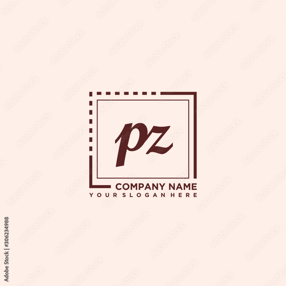 PZ Initial handwriting logo concept, with line box template vector