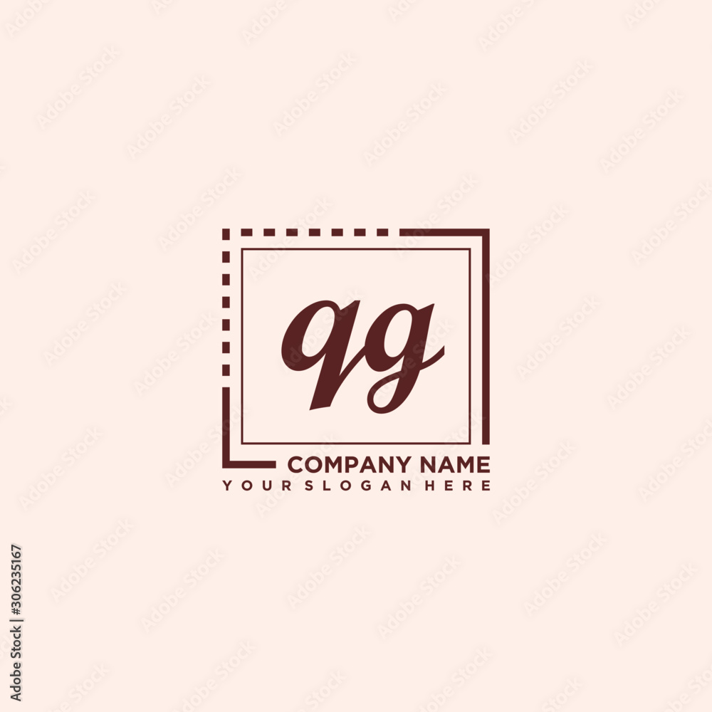 QG Initial handwriting logo concept, with line box template vector