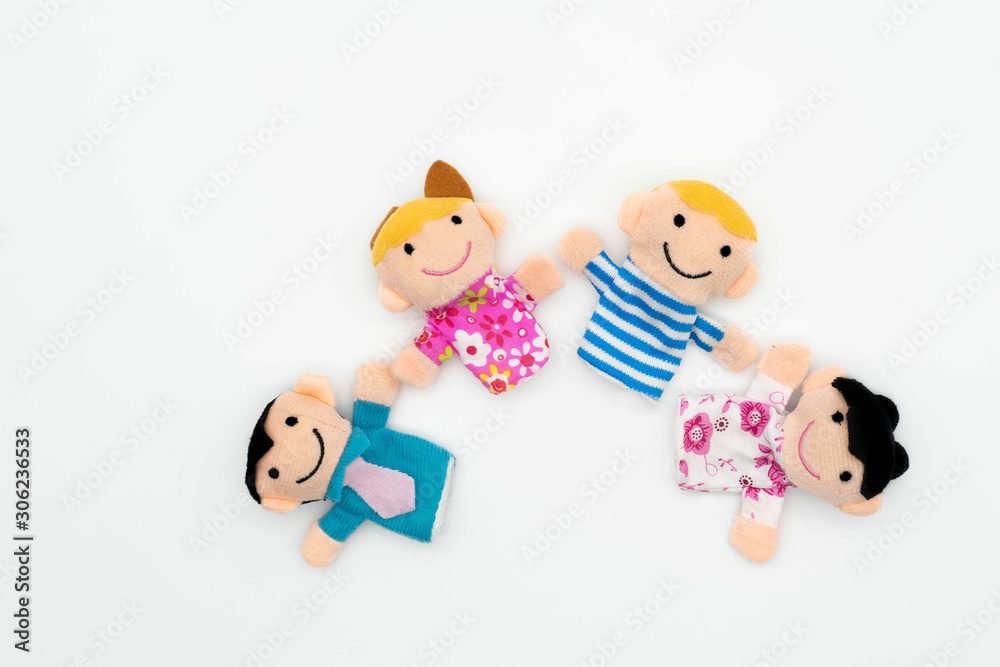 Happy family: kids son, daughter, mother, father. Family concept. finger puppet dolls. Happy family: kids son, daughter, mother, father. Family concept. finger puppet dolls.