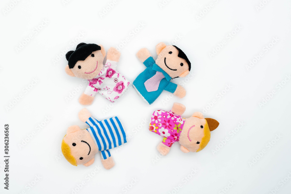Happy family: kids son, daughter, mother, father. Family concept. finger puppet dolls. Happy family: kids son, daughter, mother, father. Family concept. finger puppet dolls.