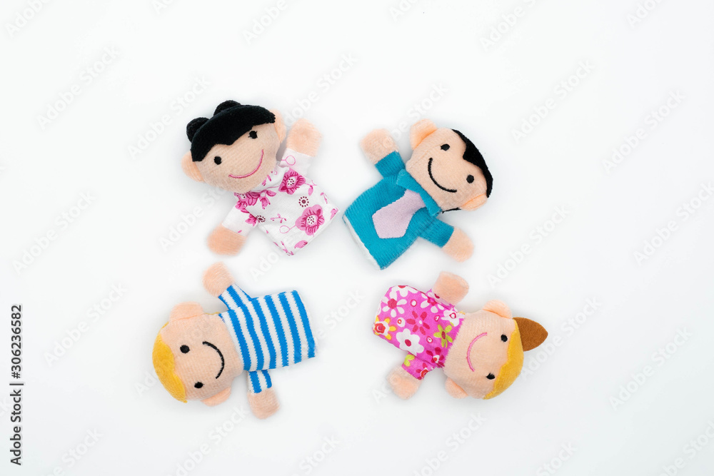 Happy family: kids son, daughter, mother, father. Family concept. finger puppet dolls. Happy family: kids son, daughter, mother, father. Family concept. finger puppet dolls.