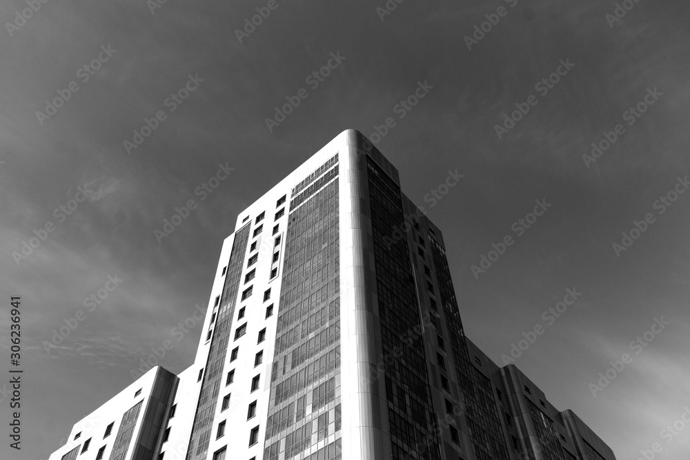 Fototapeta premium Black and white photography of city architecture, creative view with space for text