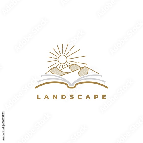 Landscape book logo design vector template
