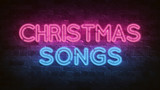 Christmas songs neon sign. blue glow. Night lighting on the wall. 3d illustration. Holiday background. Greeting card for decorative design. New year christmas. Trendy Design. bright advertisement.