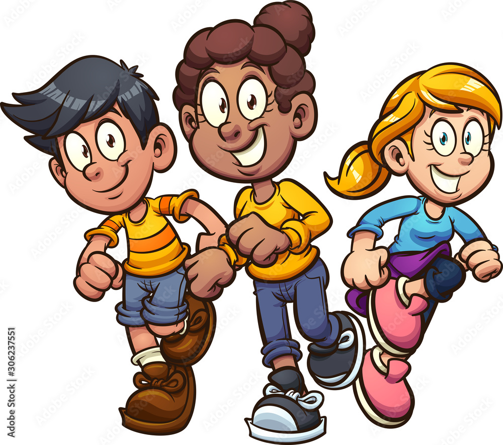Cartoon girls and boy running at camera clip art. Vector illustration ...