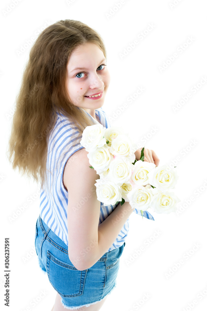 Little girl with a bouquet of flowers Little girl with a bouquet of flowers