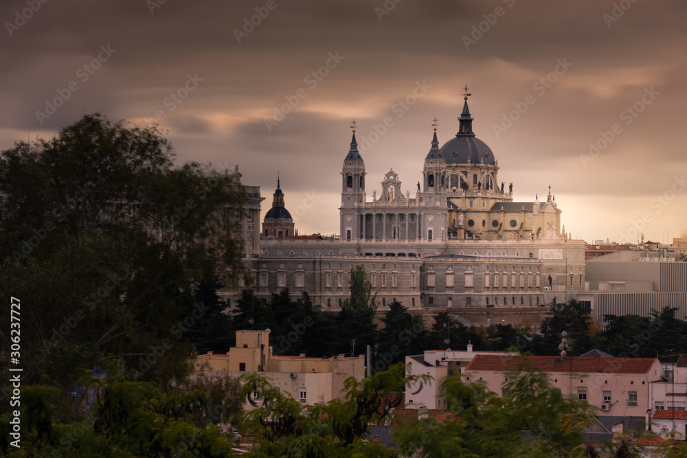 Far look from the Almudena Cathedral in Madrid, Spain.