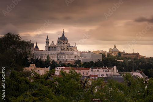 Far look from the Almudena Cathedral in Madrid  Spain.