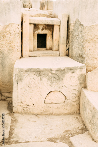 Altar in prehistoric Tarxien temple in Malta. photo