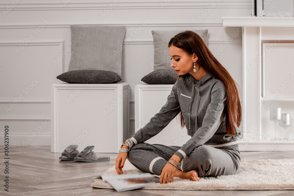 Woman in home interior and free space for your decoration Woman in home interior and free space for your decoration