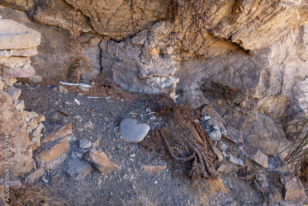 Inca mummy near the town of Sibayo and river Rio Colca. Peru