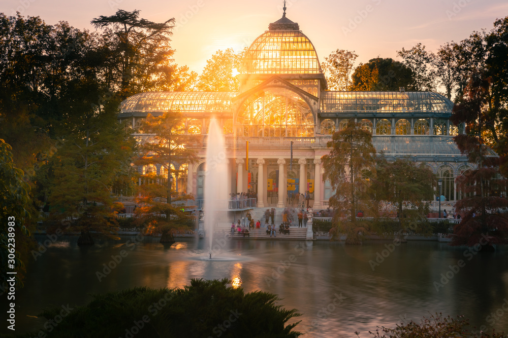 Glass Palace in Retiro park at the center of Madrid, Spain.