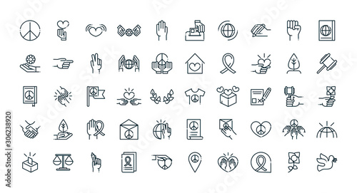 peace and human rights icons set line