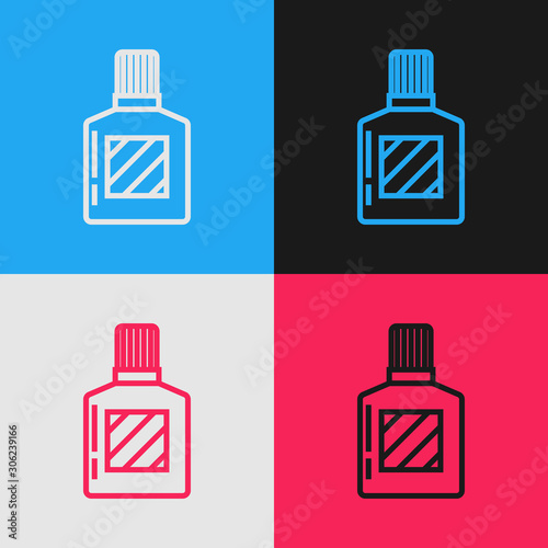 Color line Aftershave icon isolated on color background. Cologne spray icon. Male perfume bottle. Vintage style drawing. Vector Illustration