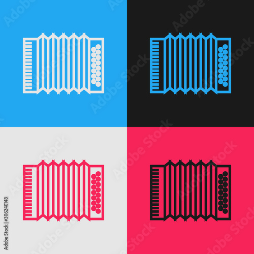 Color line Musical instrument accordion icon isolated on color background. Classical bayan, harmonic. Vintage style drawing. Vector Illustration
