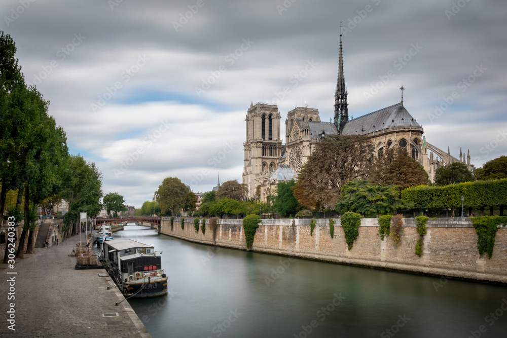 Seine and romantic cathedral Notre Dame, Paris, France
