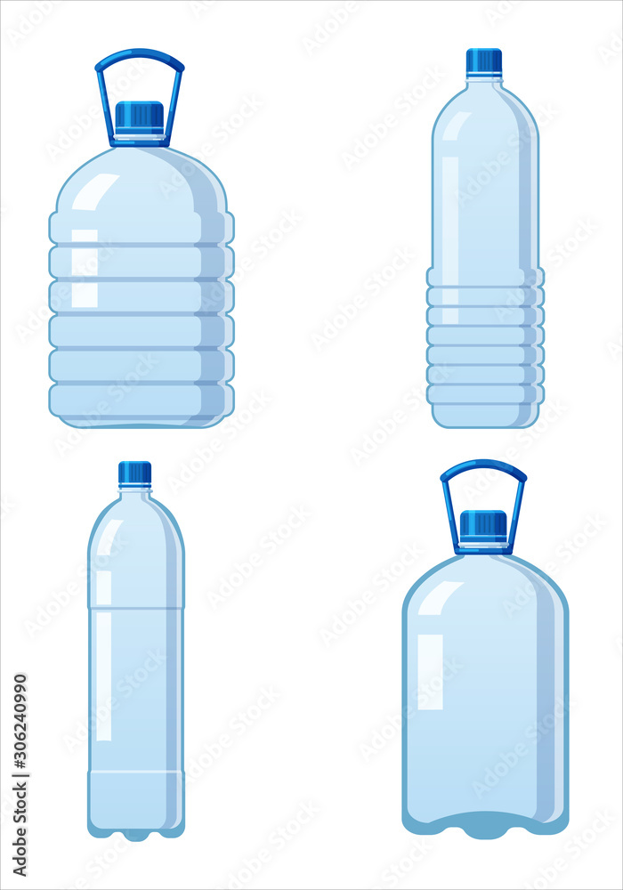 Set plastic water bottles icon empty liquid container drink with screw cap Set plastic water bottles icon empty liquid container drink with screw cap