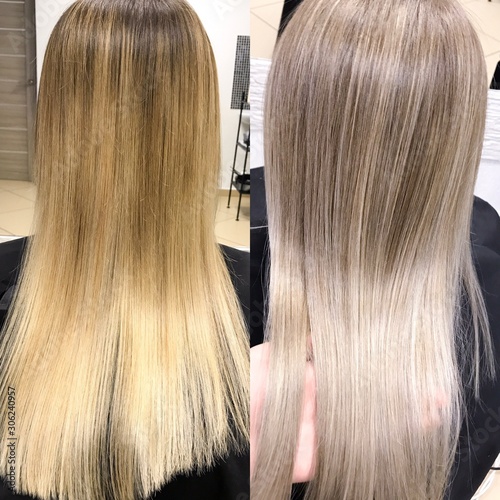  before and after hair color yellow blond to beautiful light blond photo