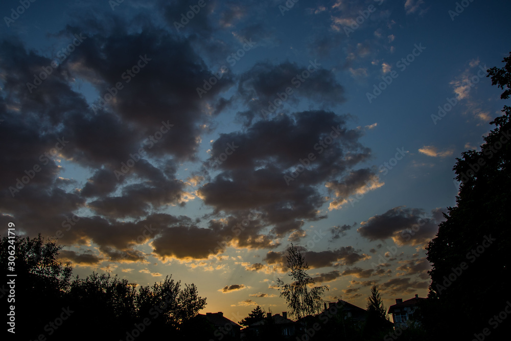 Beautiful blue hour, the sunset sky with colorful clouds, low light photography, cloudscape in the city Beautiful blue hour, the sunset sky with colorful clouds, low light photography, cloudscape in the city