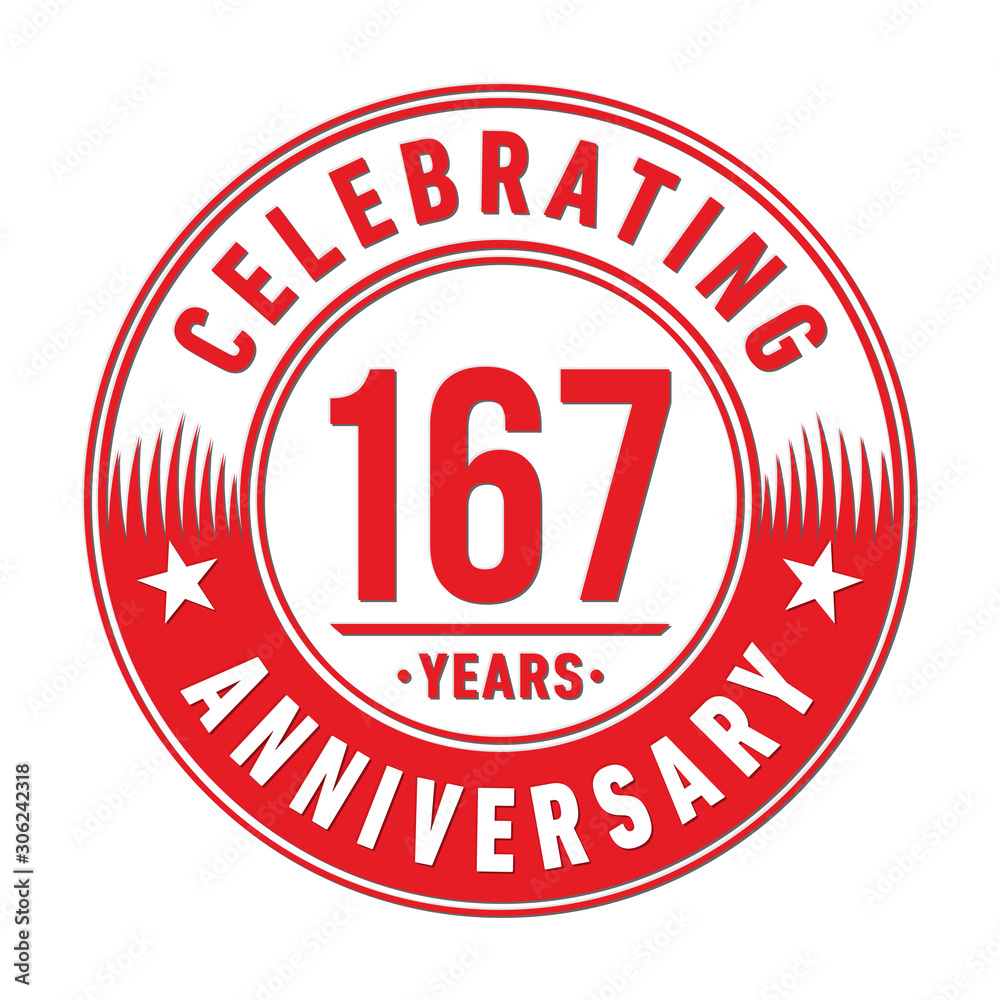 167 years anniversary celebration logo template. One hundred sixty seven years vector and illustration.