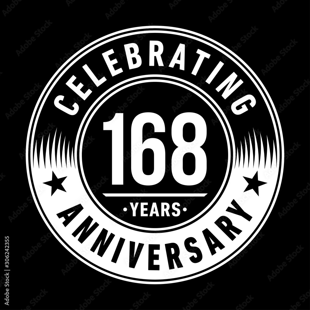 168 years anniversary celebration logo template. One hundred sixty eight years vector and illustration.