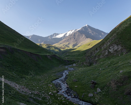 In the South of Dagestan, near the border with Azerbaijan, rises into the sky the highest peak of the Eastern part of the main Caucasian ridge – mount Bazar-duzi. Natural scenery.