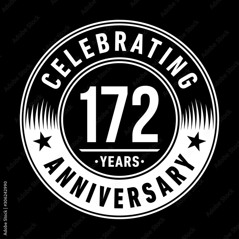 172 years anniversary celebration logo template. One hundred seventy two years vector and illustration.