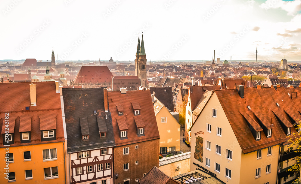Nurenberg, Germany, 21 November 2019: Top view on the city from Nuremberg Castle view point. Nurenberg, Germany, 21 November 2019: Top view on the city from Nuremberg Castle view point.