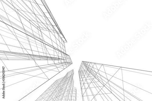 Architecture building 3d. Concept sketch. White backdrop