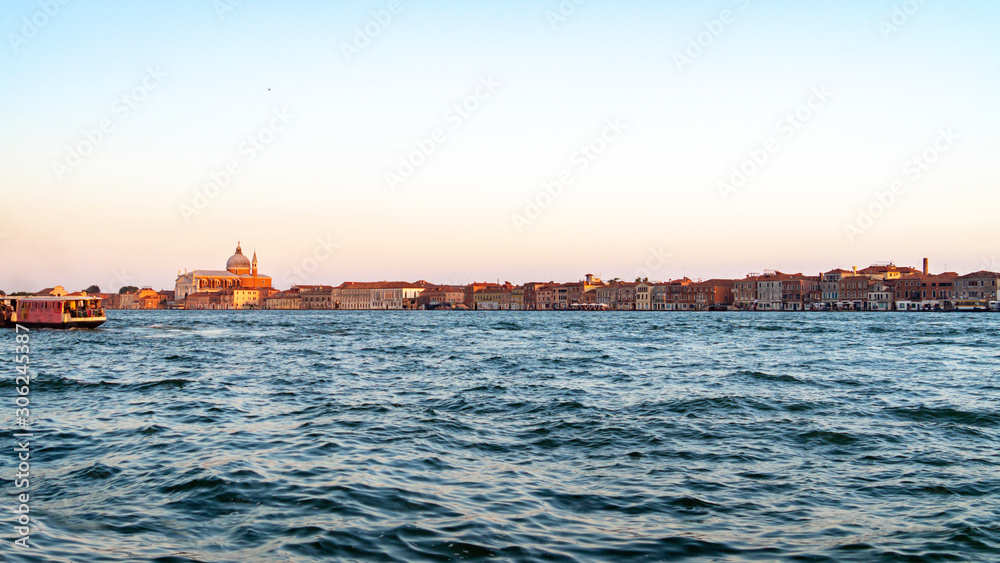 Venice, Italy. Panorama of Giudecca island with Church of the Most Holy Redeemer