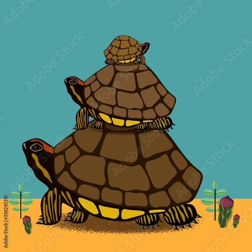 Vector Illustration three turtles