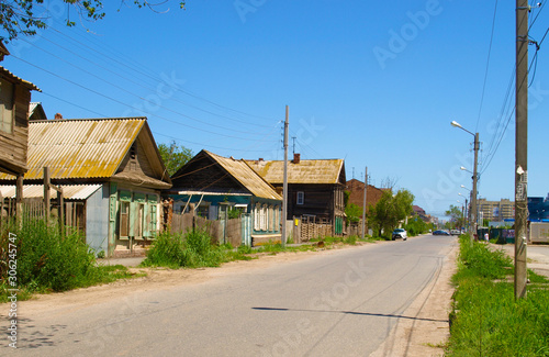 Old houses on the streets of Astrakhan. Russia.