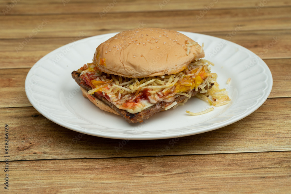 Hamburger with meat, tomato, lettuce. Hamburger with meat, tomato, lettuce.
