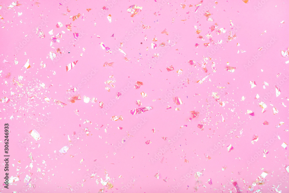 Pearl confetti on pink background. - obrazy, fototapety, plakaty 