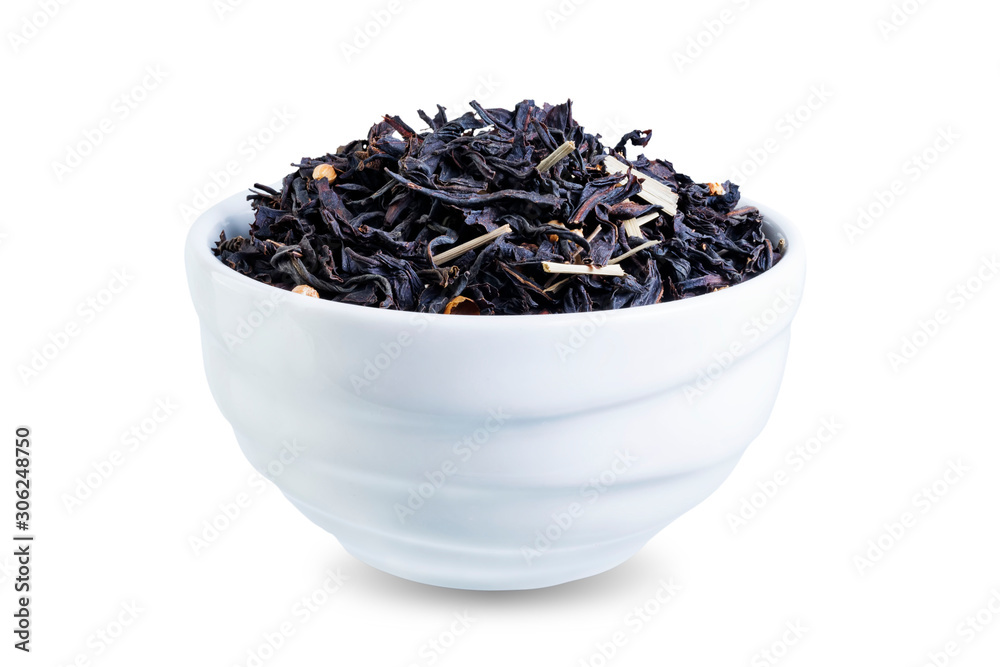 Fototapeta premium Dried black tea on a white ioslated background