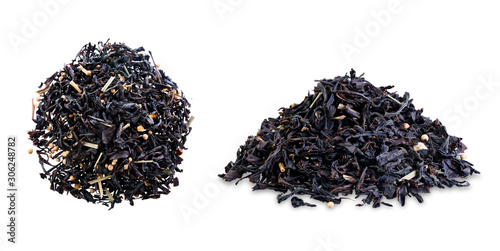 Dried black tea on a white ioslated background
