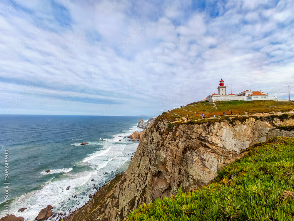 The old lighthouse of cabo de Roca over the cliff