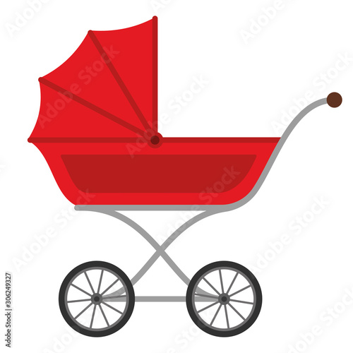 Baby stroller in flat style. Vector