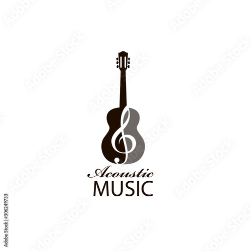 emblem with guitar for acoustic music concert isolated on white background