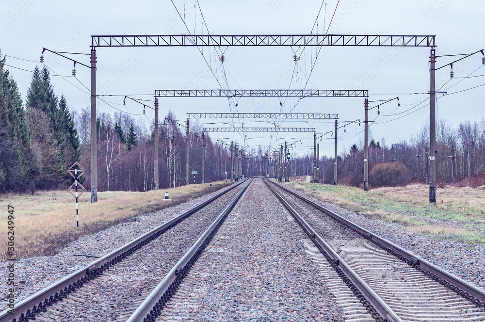 View of two railway trucks at autumn day time. View of two railway trucks at autumn day time.