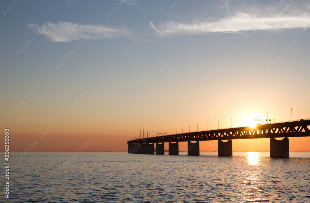 Oresound Bridge in summer sunset