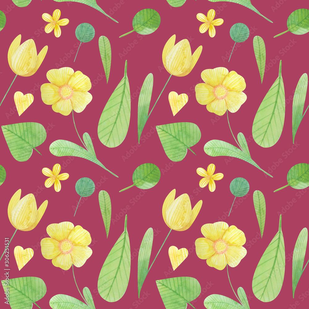seamless pattern with cute watercolor illustration of stylized flowers. seamless pattern with cute watercolor illustration of stylized flowers.