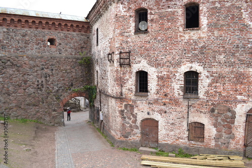 An old brick building on the territory of the fortress in Vyborg.