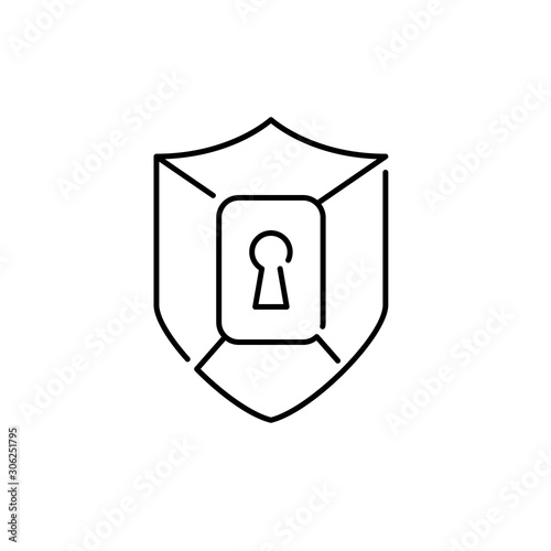 Símbolo seguridad. Icono plano lineal escudo con cerradura en color negro